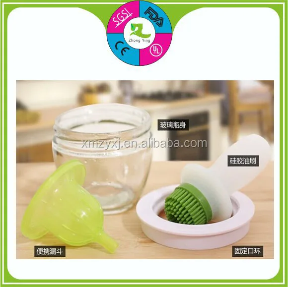 Heat resistant silicone oil brush with glass bottle,BBQ brush set,basting brush set