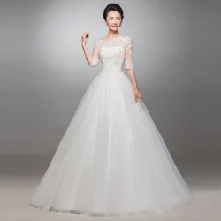 ZH0199X Hot Selling Medium Long Sleeves Round Collar Wedding Dresses Lacebandage Skirt Bridal Gown Plus Size