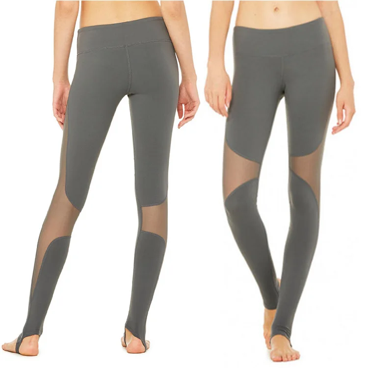 OEM Women Slim Foot Tights Pants High Waist Mesh Splice Sports Compression Yoga Leggings