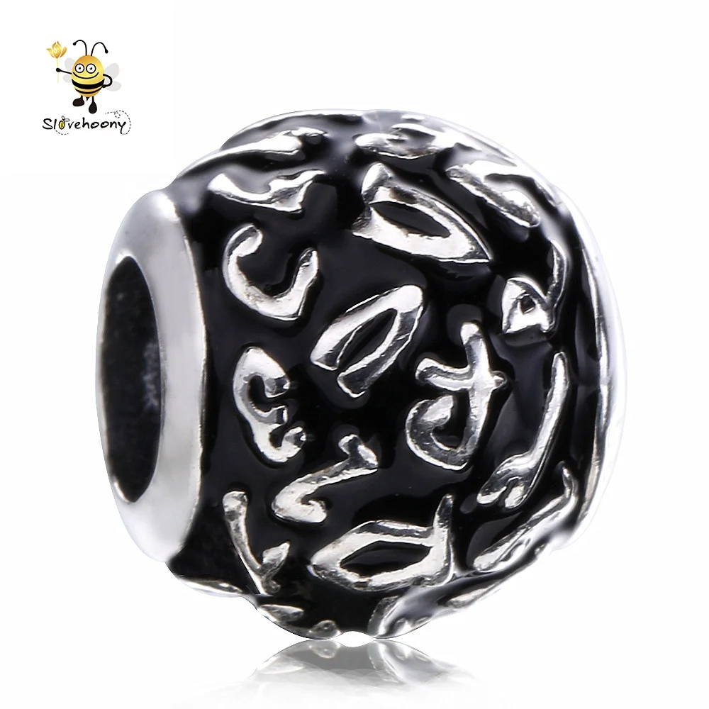 Плата 925 стерлингового серебра чистого 100% 925 стерлингового серебра и черной эмалью в виде подвески в виде бус подходящие для Змея браслет, сделай сам, ювелирное изделие