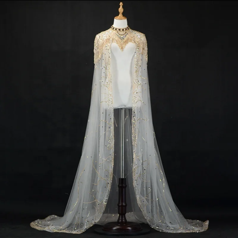 Heavy Beaded Long Evening Dresses Cape Luxury 2018 New High Quality White Cheap Guangzhou Wedding Cape Wedding Accessories