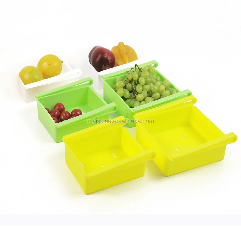houseware Fridge Drawer Sliding Small Bins kitchen storage shelf Freezer Space Rack shelf label holder Plastic watch Organizer