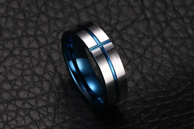 
latest design mens rings 6mm tungsten steel blue groove cross ring fashion jewelry best gift for man father boyfriend 
