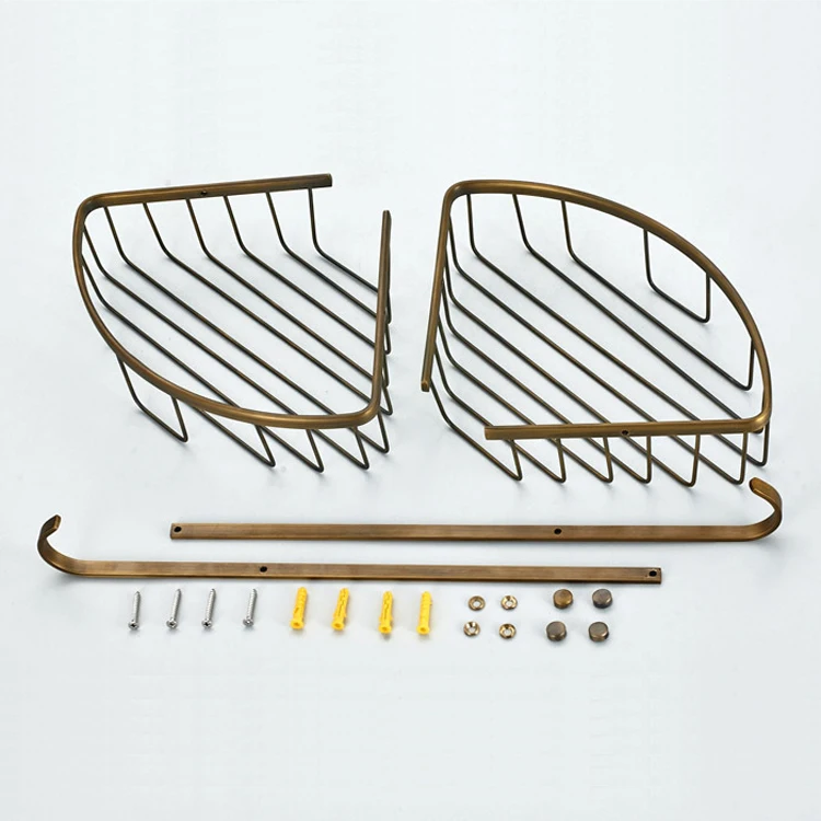 
Bathroom corner shelves dual tier antique brass basket holder bathroom accessories KXL-5262 
