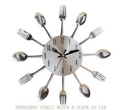 Creative Knife Fork Spoon Decor Metal Wall Clocks For Kitchen