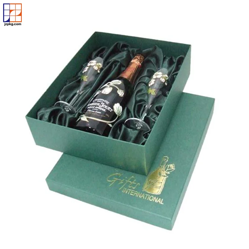 Custom logo pink premium packaging gift box for champagne bottle and glasses
