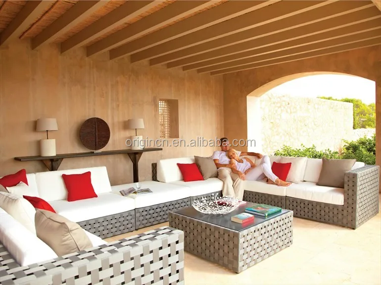 Современный диван для ожидания из широкого ротанга с ажурным дизайном и кофейным столиком, набор мебели для отеля