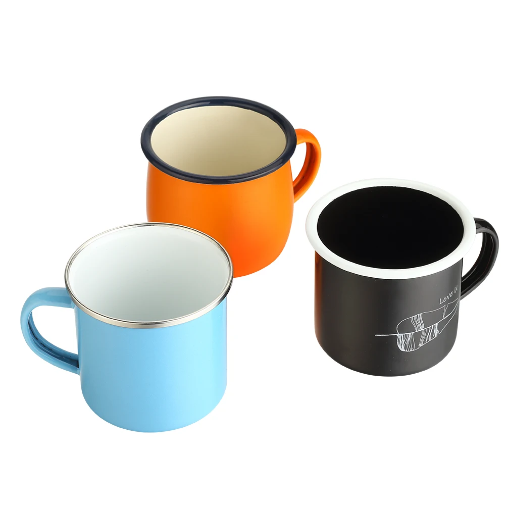 Promotional eco friendly coffee travel sublimation cup wholesale drinking camping ceramic cup enamel mug with lid handle