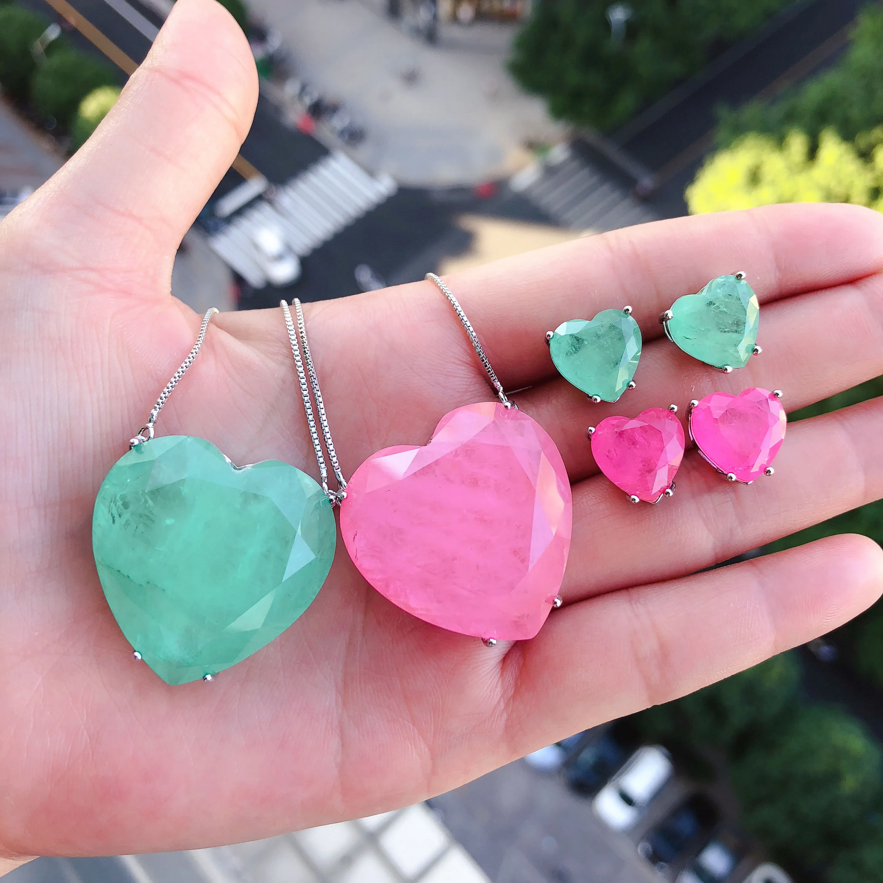 Крупные бразильские ювелирные изделия в форме сердца, День Святого Валентина, наборы ювелирных изделий из сплава камней