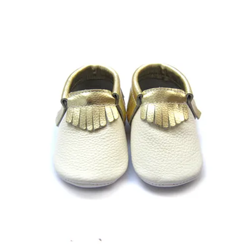 
Kinghoo white and gold bow moccasins baby fringed moccasins infant toddler kids leather moccasins 