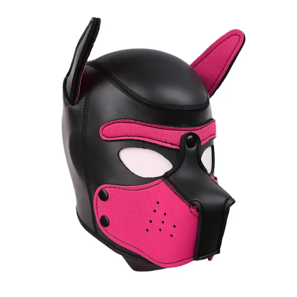 Fashion Padded Latex Rubber Role Play Dog Mask Puppy Cosplay Full Head with Ears 4 Color