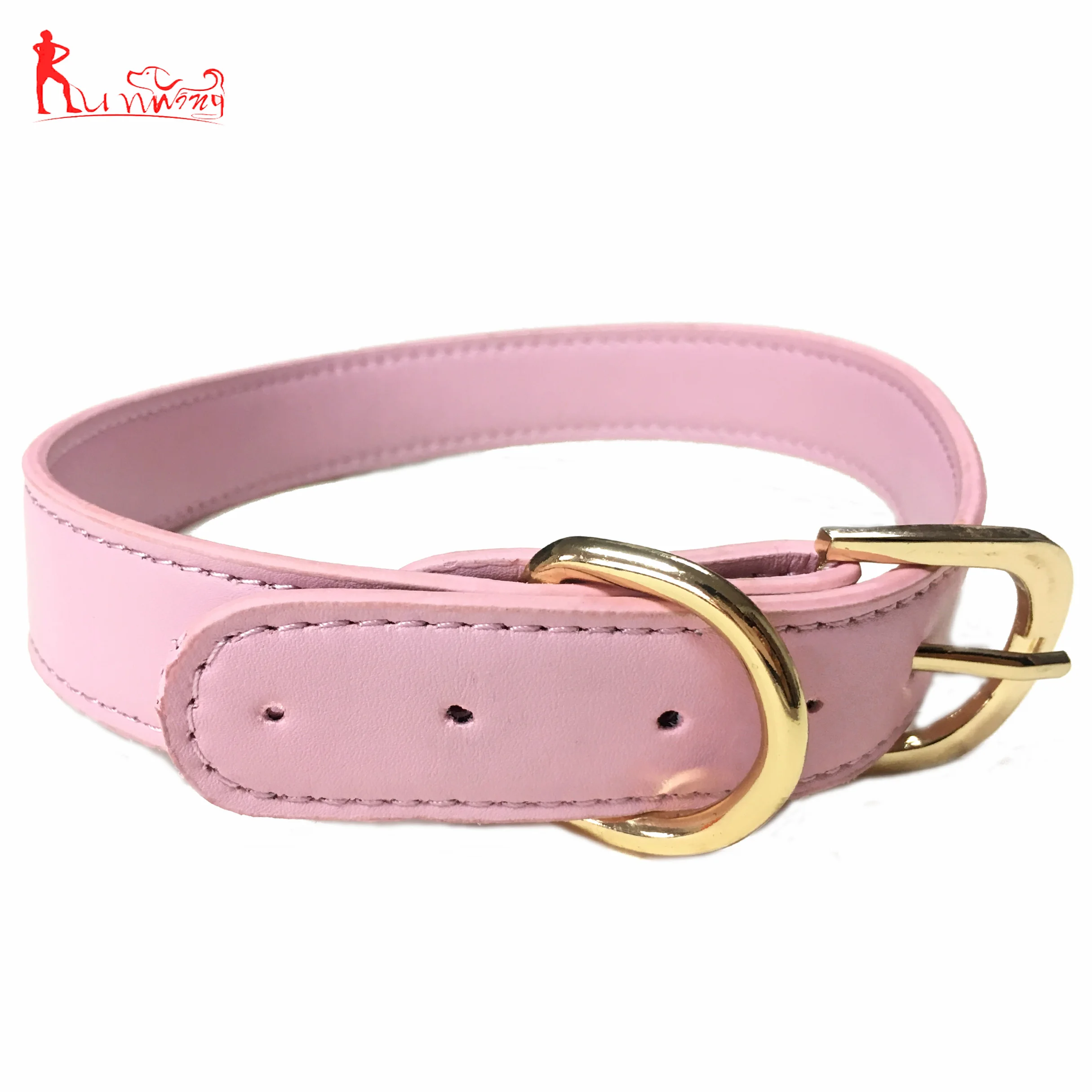 Custom Soft Pink Leather Dog Collar , Adjustable Golden Metal Clip for Small, Medium ,Large Size