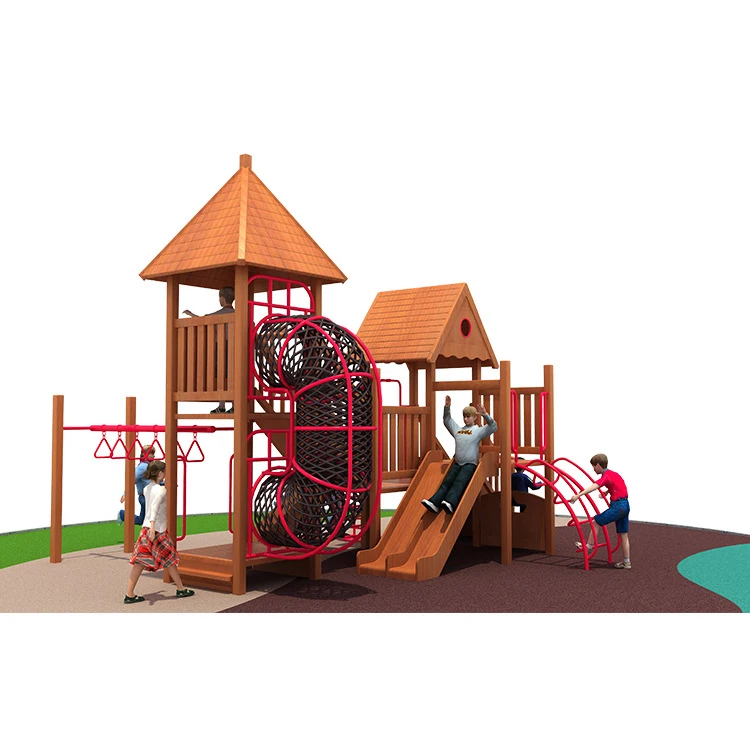 Professional production wooden playground outdoor multifunctional wooden small slide children playground equipment for sale