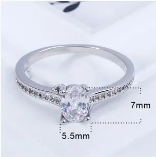 Copper Jewelry Oval Four Claws Simulated Diamond Drill Bit Engagement Crown Plated White Gold Ring