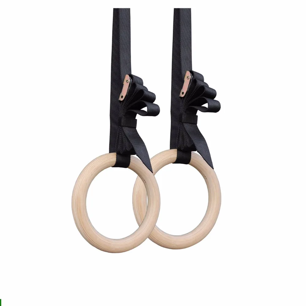 Logo Printed Fitness Strength Training Gymnastic Wooden Gym Rings
