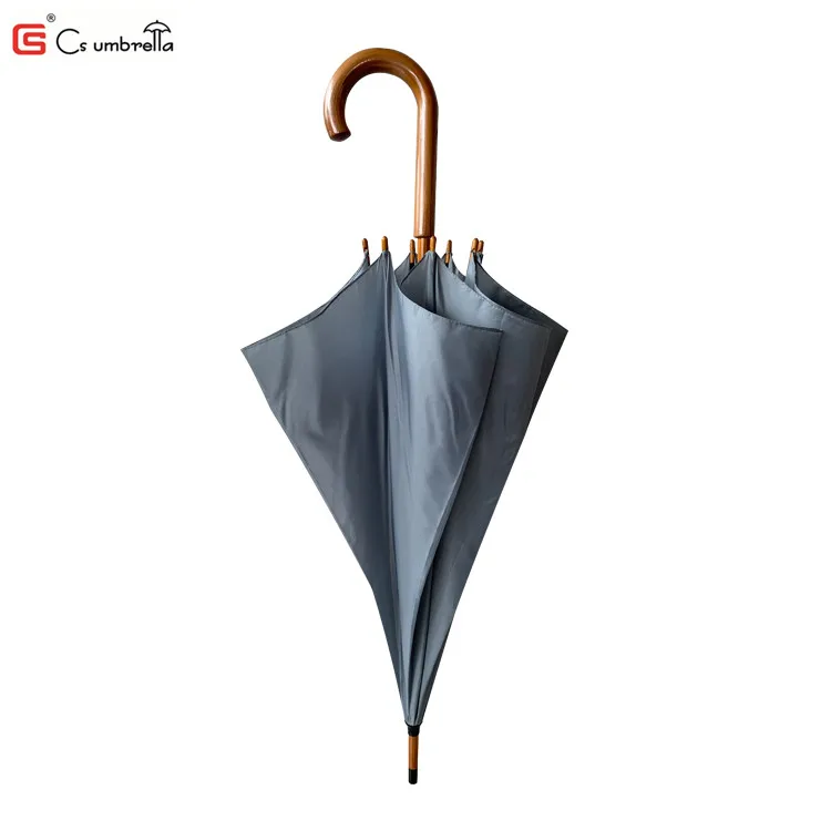 YS-1055 Promotional Custom Made Hotel Umbrella Wooden Curved Handle Automatic Advertising Umbrella Paraguas