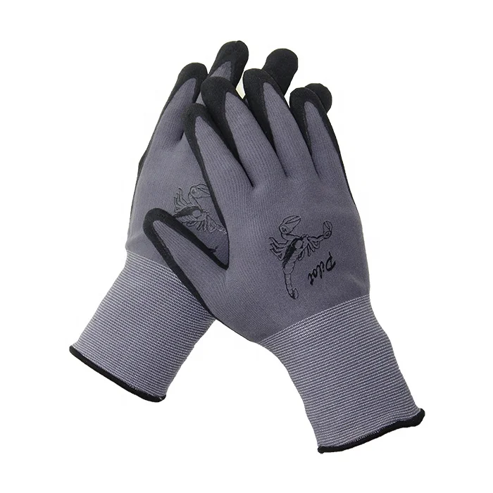 15 gauge spandex and nylon knitted assembly grip gloves garden work gloves sandy nitrile coated gloves