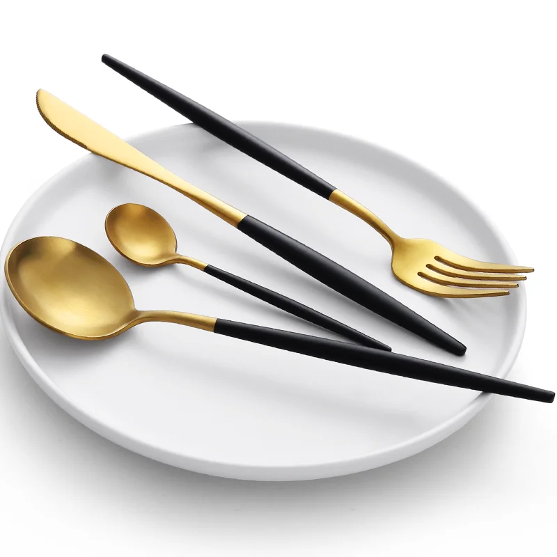 Wedding Restaurant 18/8 Stainless Steel Cutipol Flatware Set Gold And Black Luxury Cutlery Set