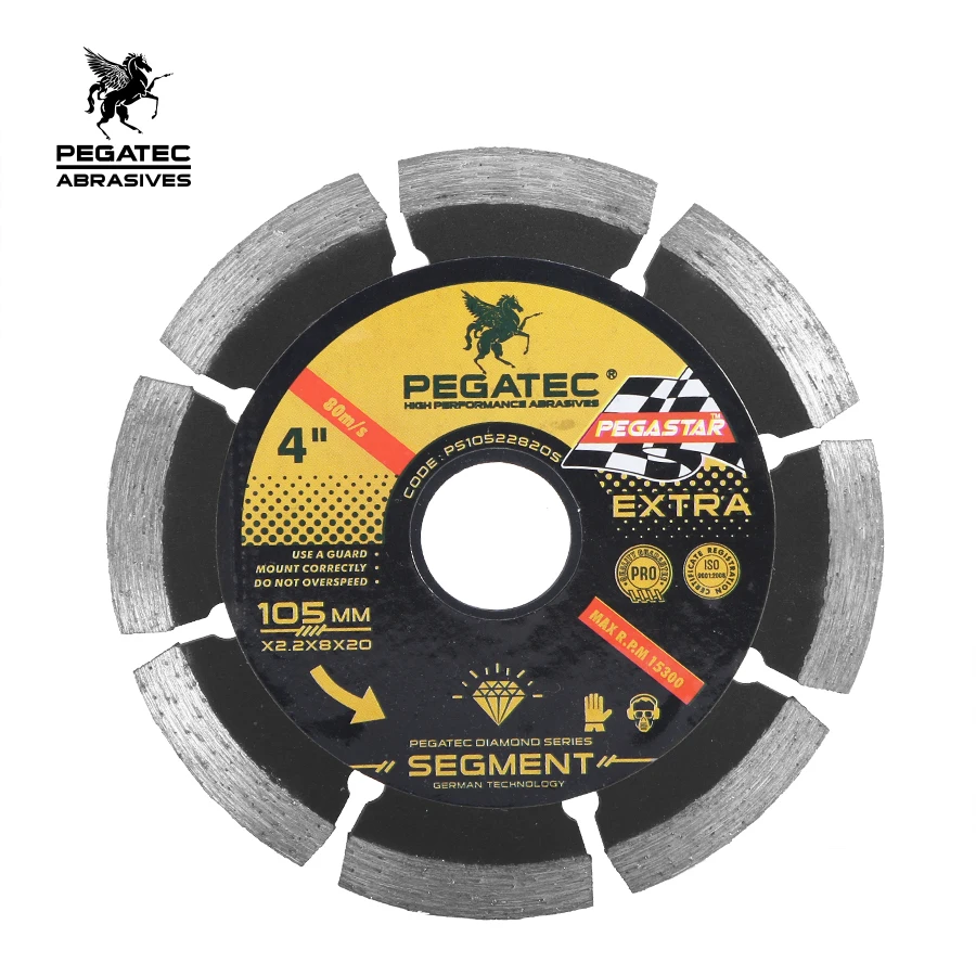 4' 105mm Segment Diamond Cutting Blade PEGATEC Abrasive Disc,segment 80 M/s ISO9001, TUV CN;ZHE DB105S