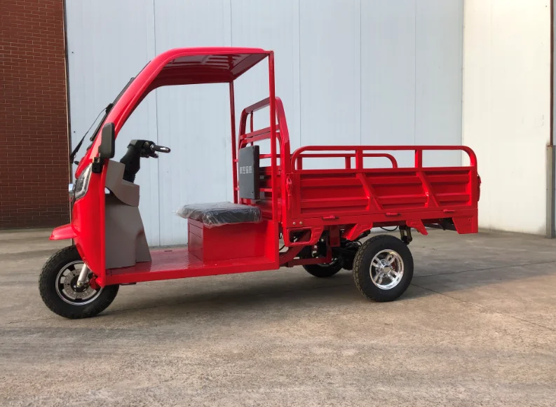 half close electric tricycle for cargo delivery with cabin and cart
