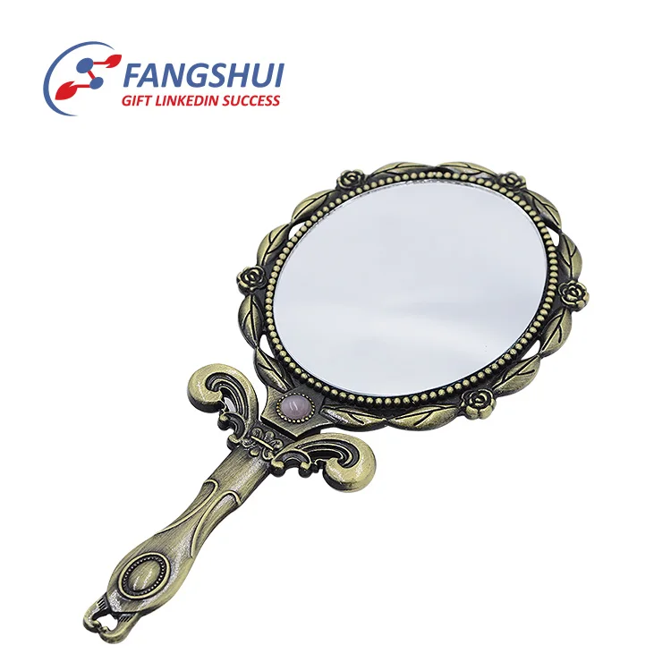 Wholesale custom logo mini handheld mirror elegant metal hand held small hand mirror for lady
