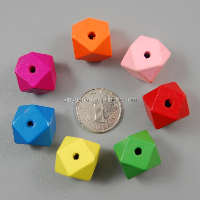 Wholesale colorful Wooden Hexagon Beads Solid Geometric Teething Beads