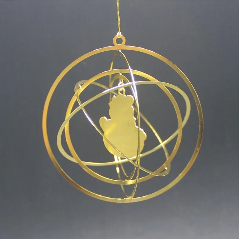 Holiday style gold plated round 3d die cut metal hanging ornament