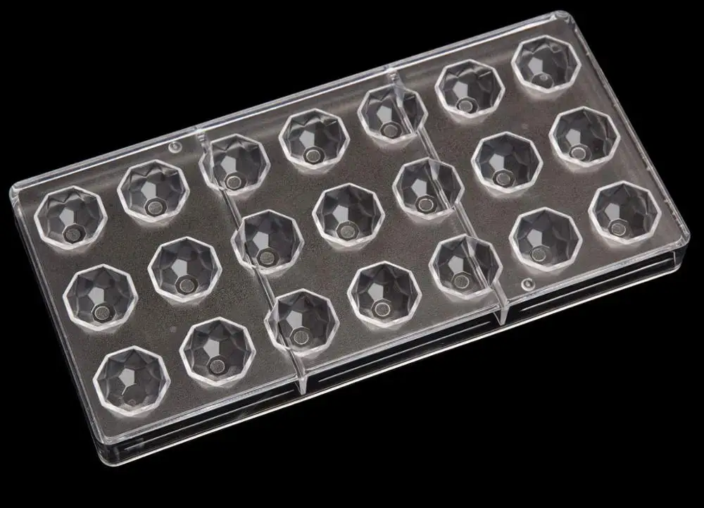 21-Piece Custom Diamond Clear Polycarbonate Chocolate Mold Food Standard Half Round 3d Chocolate Mold