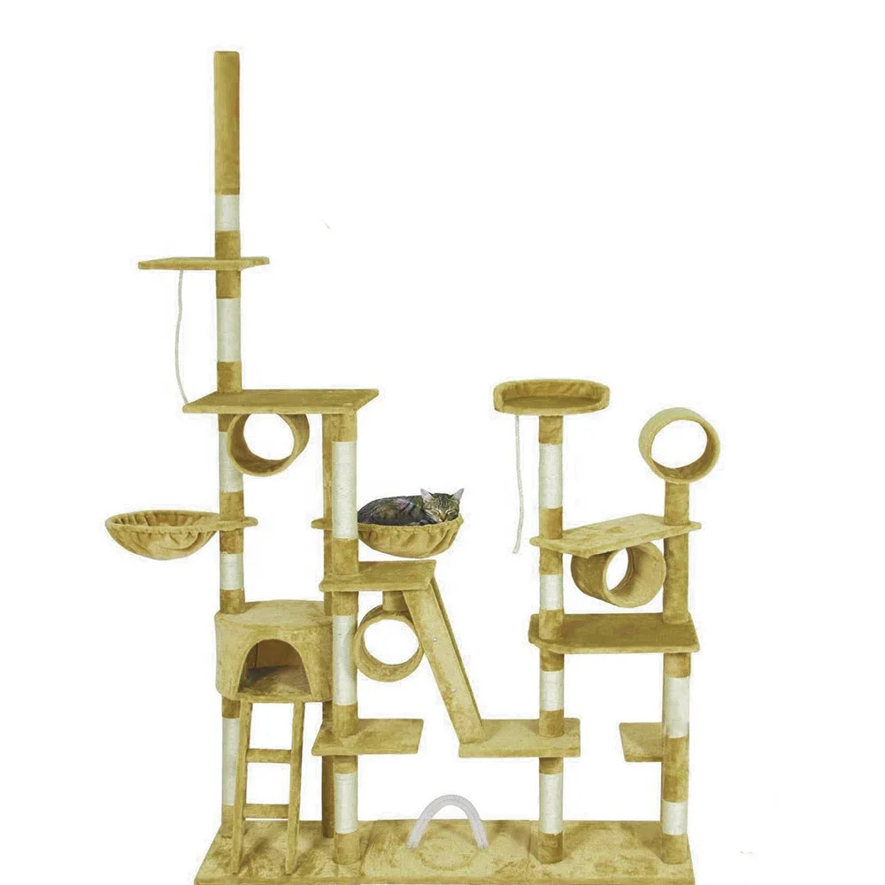 
New Design Pet Products Outdoor Modern Luxury Large House Beige Cat Trees Cat Climbing Tower For Big Cats 