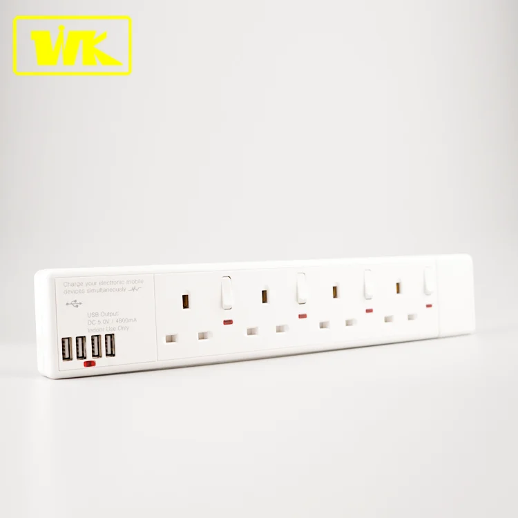WK 13A Extension Lead with 4 USB 4 Gang Socket for 13A Fused UK Plug