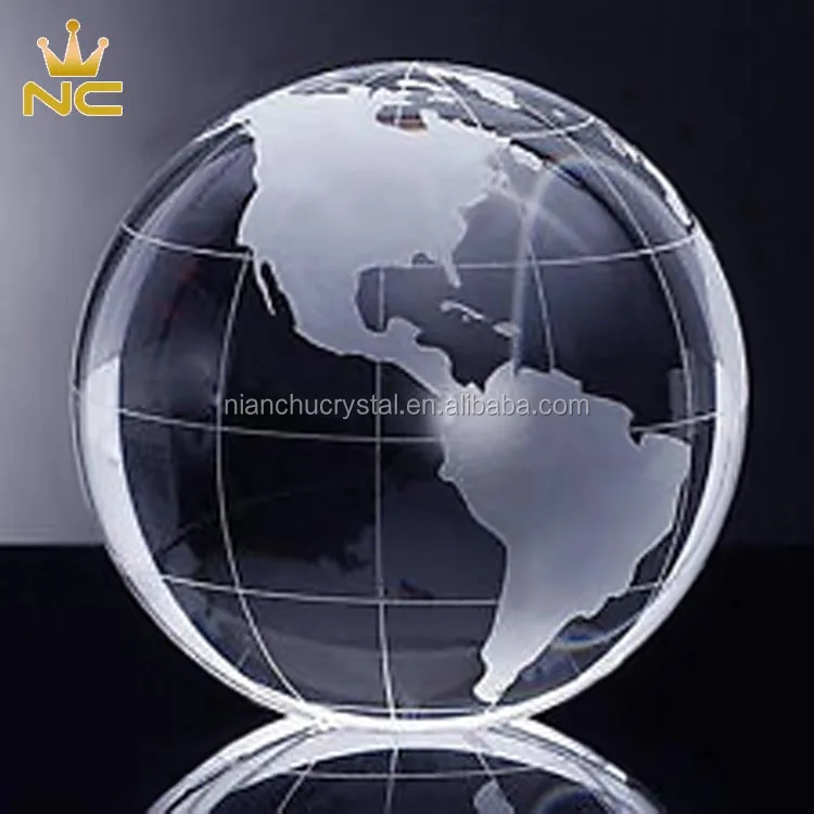 Decorative Round Ball Shaped Clear Glass World Globe Crystal Earth Globe
