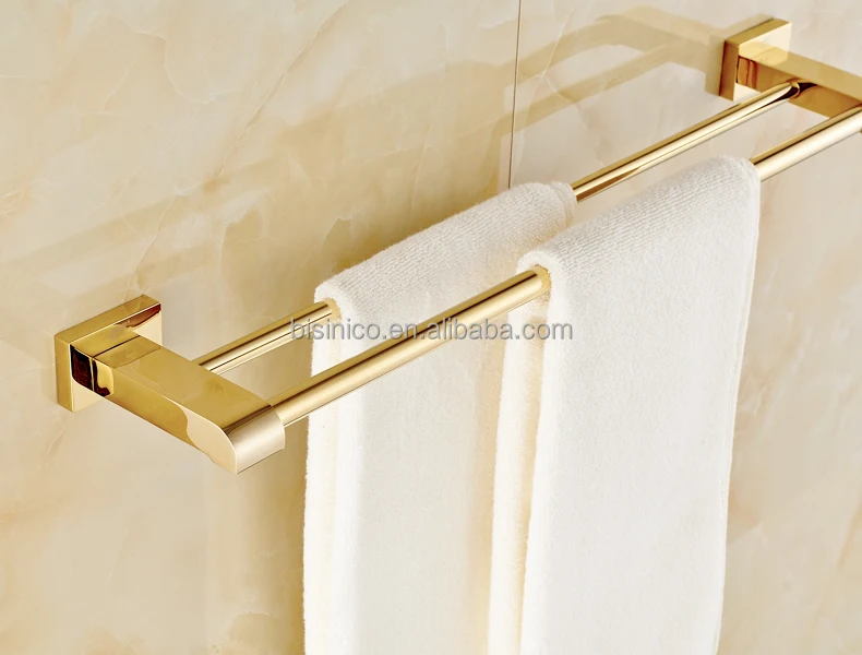 European Luxury Copper Towel Bar, Dual Gold Plated Brass Towel Bar, Bathroom Metal Accessories