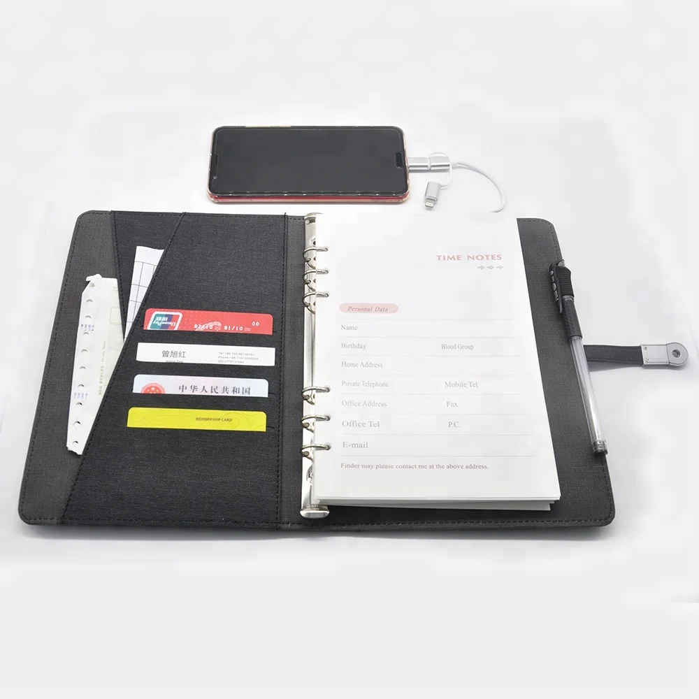 
Newest PU leather reusable notebook with USB and power bank 
