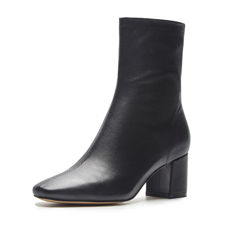 WETKISS OEM Custom Brand Ladies Winter Boots Square Toe White Leather Boots High Heels Ankle Booties Fashion Women Boots Shoes