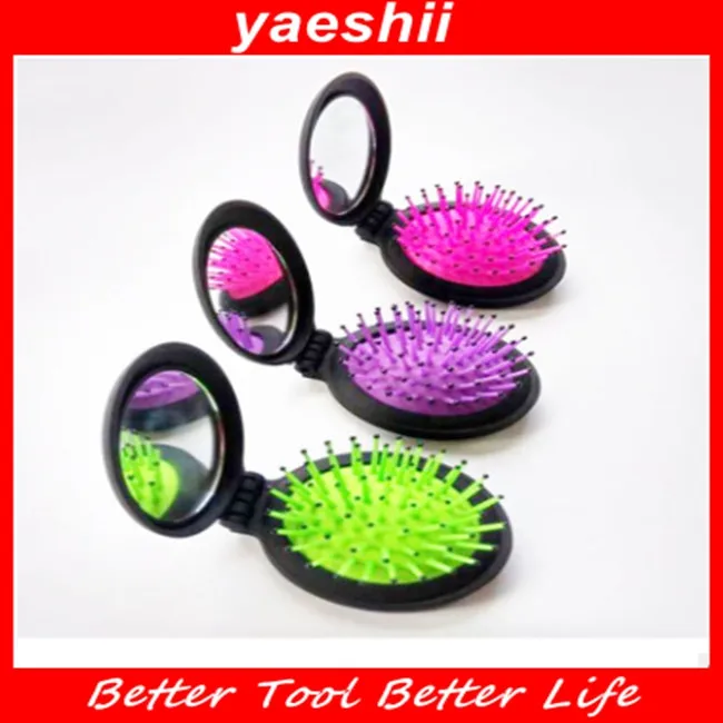 YAESHII Easy to use Mini Foldable hairbrush with mirror for girls