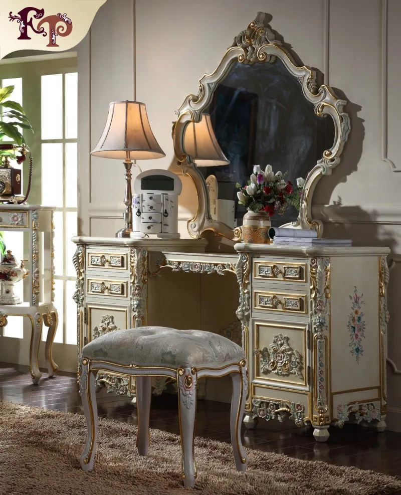 European Royal dressing mirror antique classic furniture solid wood frame mirror