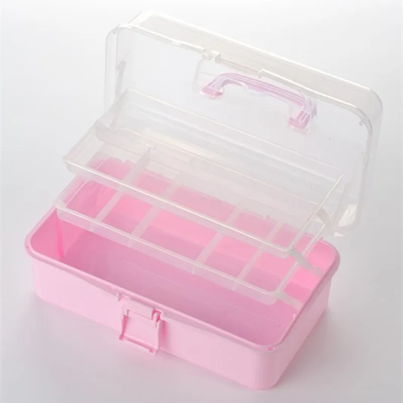 Three layer folding tool box household craft supplies box