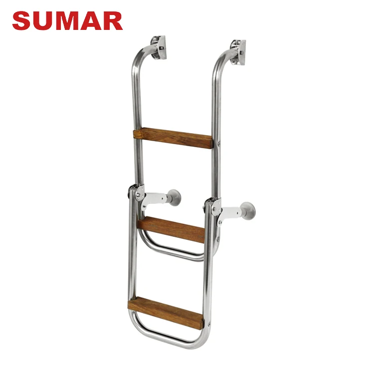 Marine boat yacht multipurpose collapsible platform steel ladder with handrail