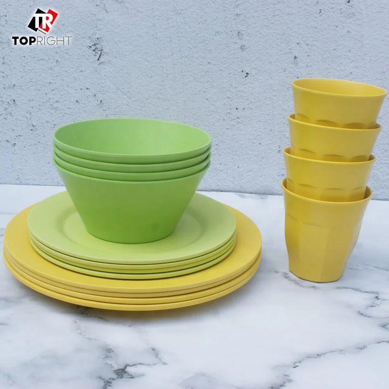 Low MOQ 16 piece Melamine Dinnerware Camping Tableware Set