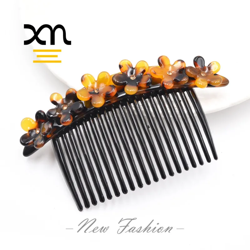 fancy resin hair comb pin with acetate flowers tortoise shell bridal hair combs for wedding plastic hair comb clips for women