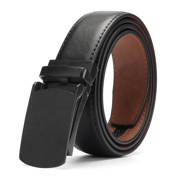 Belt for Men Genuine Leather Ratchet Dress Comfort Belt with Slide Click Buckle Trim to Fit