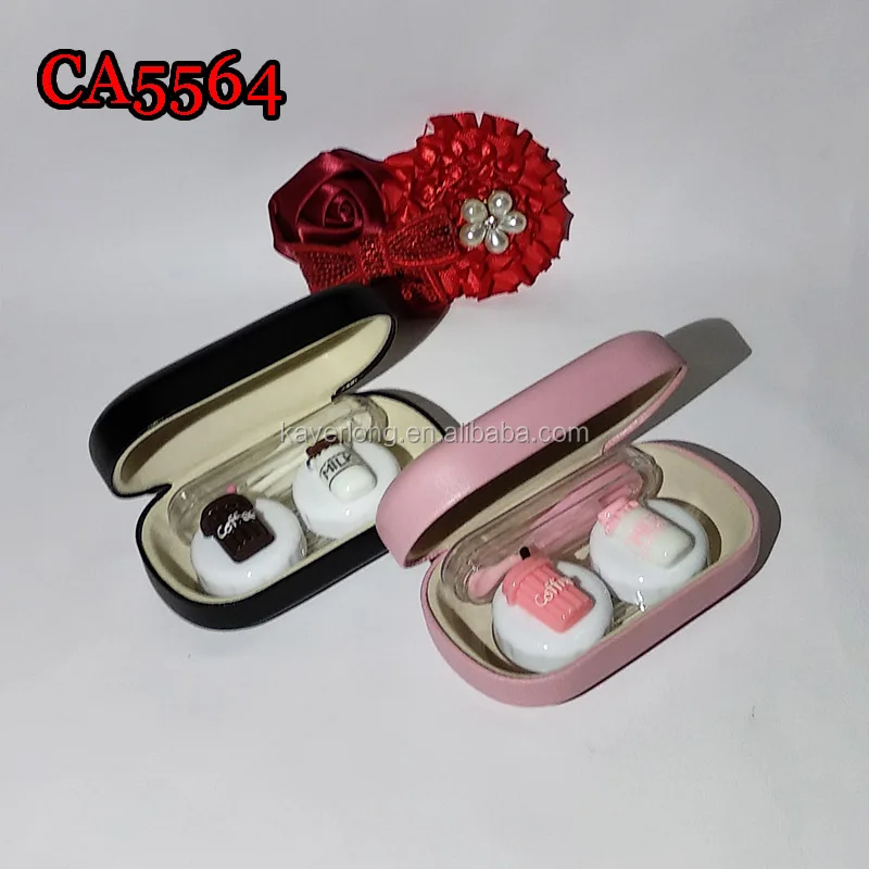 coffee and milk deco PU cover iron colorful contact lens case CA5564