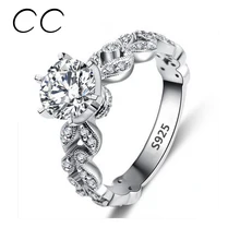 1.5 Quilates Anéis de Noivado Do Casamento De Zircônia Para As Mulheres Branco Banhado A Ouro Jóias Da Moda Feminina Anel Bijoux Bague Atacado CC097