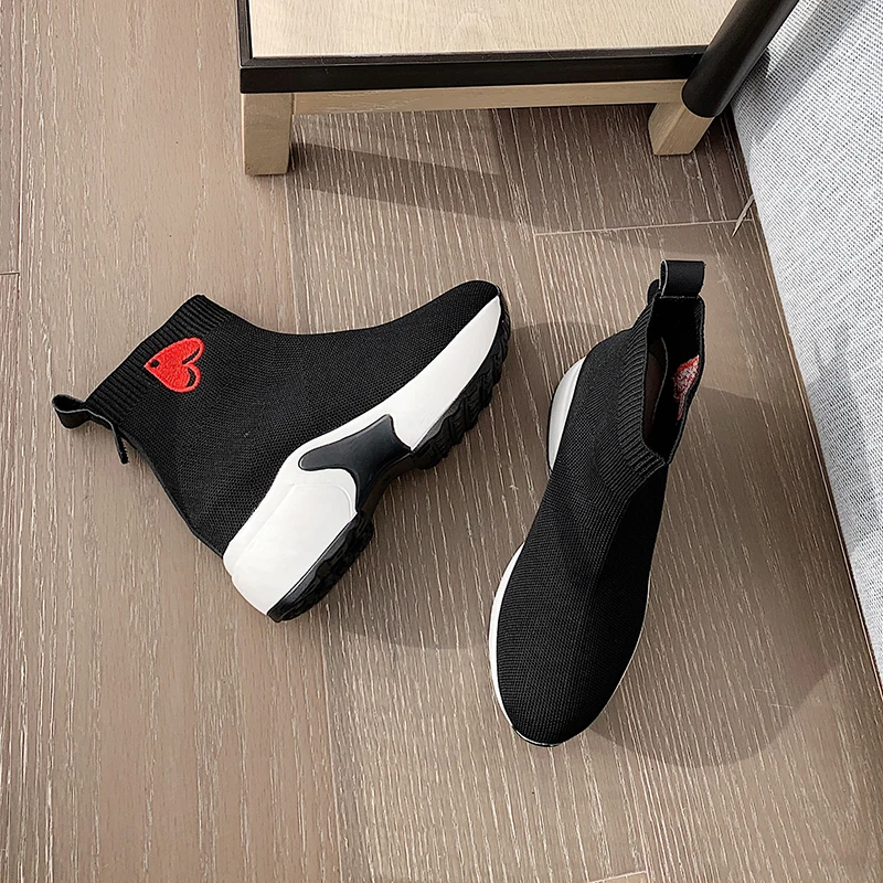 WETKISS 2019 Fashion Winter Fall Casual Shoes Black Knitting High Platform Boots Ankle Boots Ladies Sock Boots Wholesale