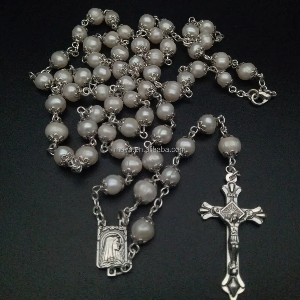 
Natural Freshwater Pearl Rosary Necklace Antique Catholic Religious Jewelry the Rosary Beads Cross 