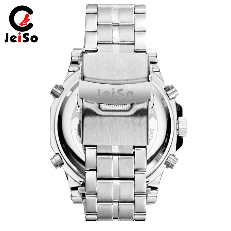 JeiSo Quartz Multifunctional Sports Alloy Watch Genuine Waterproof Dual Display Movement LCD White Steel Band