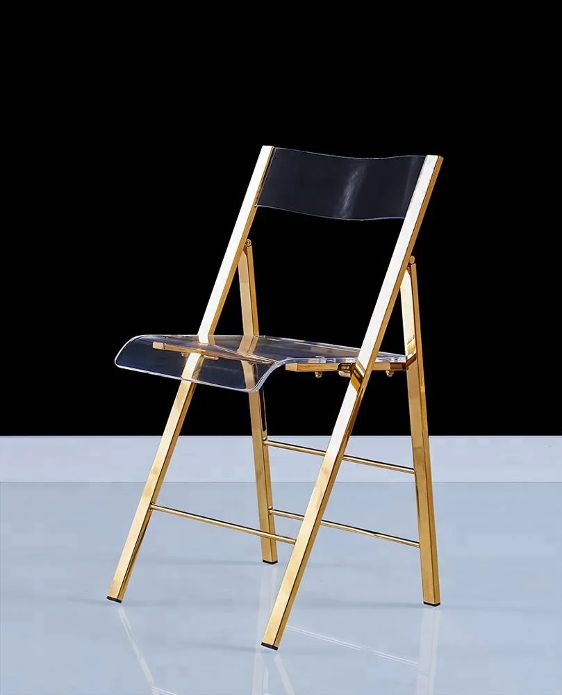 
Bulk Promotion Acrylic Folding Chair with stainless Metal base brass chrome fold chairs 