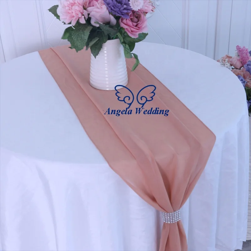 RU013G  many colors custom made good quality Gorgeous wedding soft dusty rose chiffon table runner
