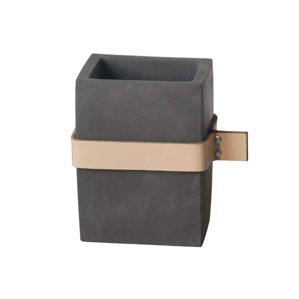 black square cement flower pot plant pot vase garden pot with leather decor