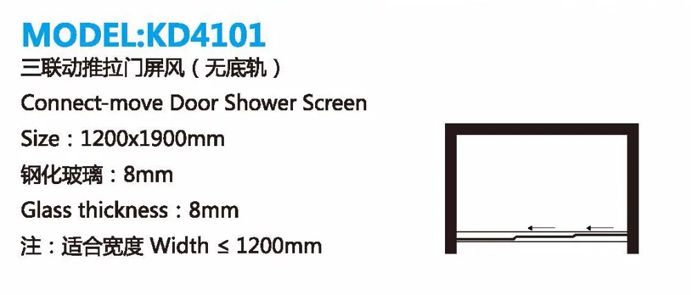 Aluminium Frame Tempered Glass Shower Sliding Door 3 Panel Sliding Glass Door 3 Piece Modern Rectangle Hotel Straight 8mm CN;GUA